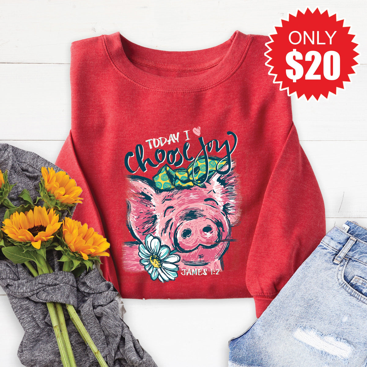 I Choose Joy Sweatshirt - Heather Scarlet - 20 product image 1