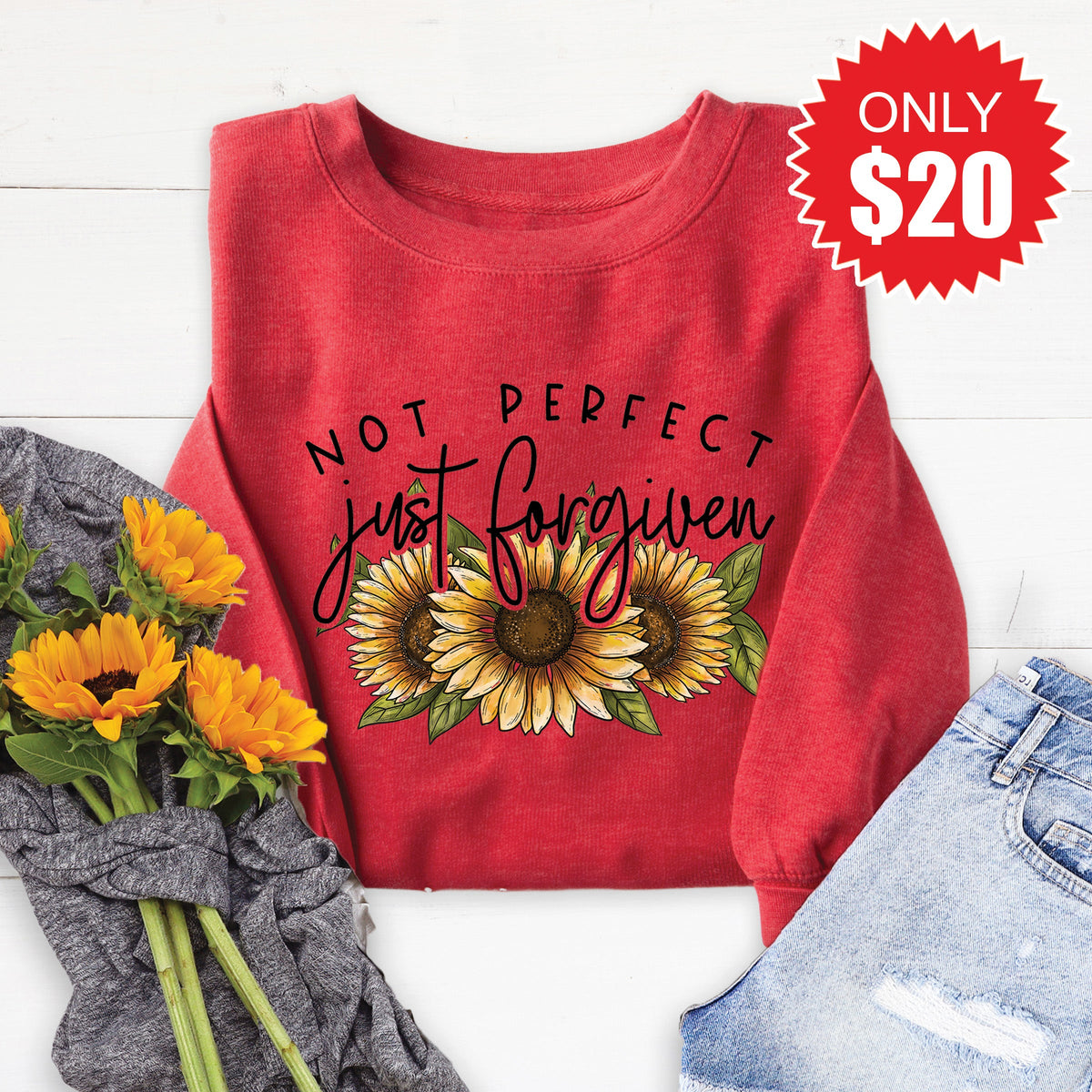 Not Perfect Just Forgiven Sweatshirt - Heather Scarlet - 20 product image 1