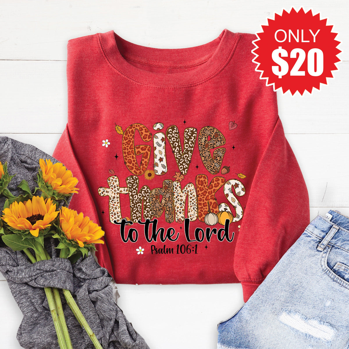 Give Thanks Sweatshirt - Heather Scarlet - 20 product image 1