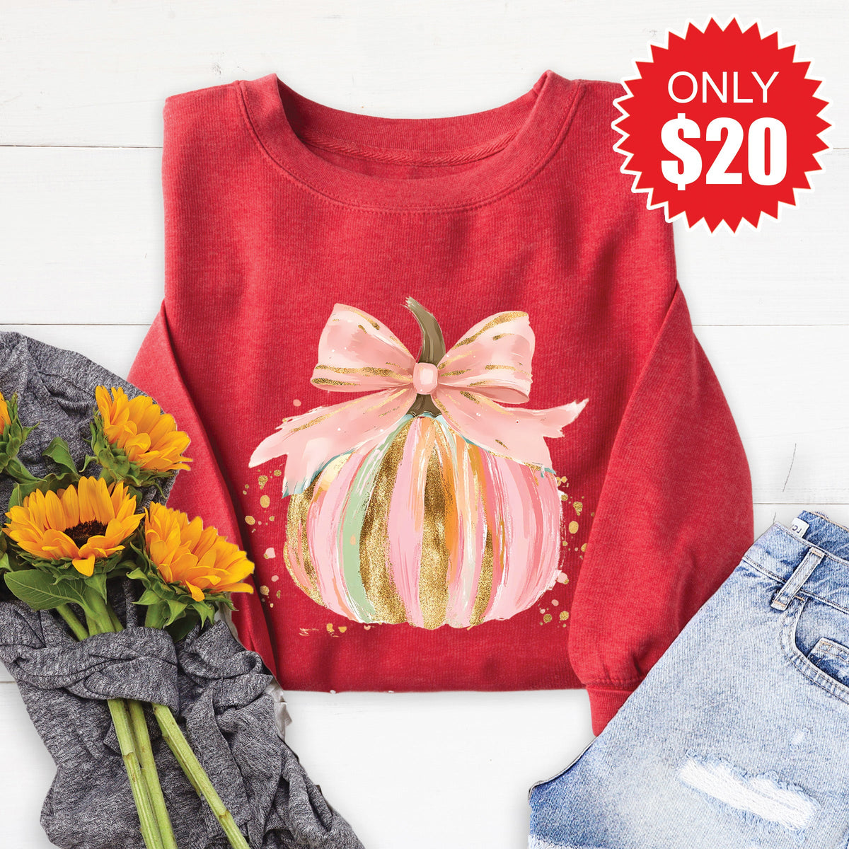 Pink Pumpkin Sweatshirt - Heather Scarlet - 20 product image 1