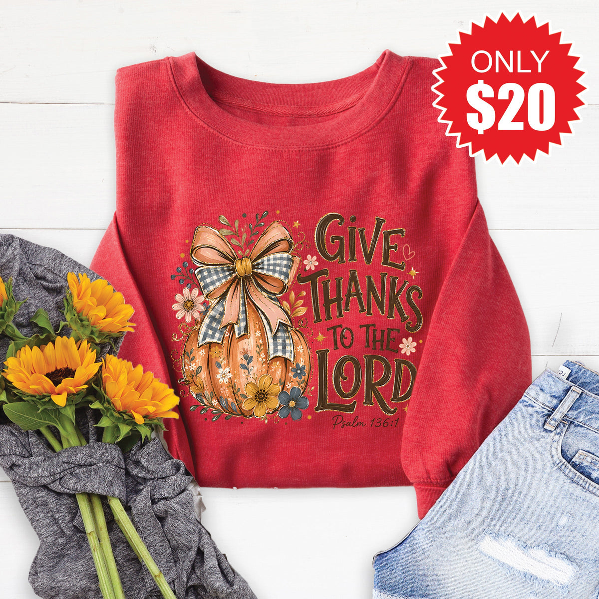 Give Thanks Sweatshirt - Heather Scarlet - 20 product image 1
