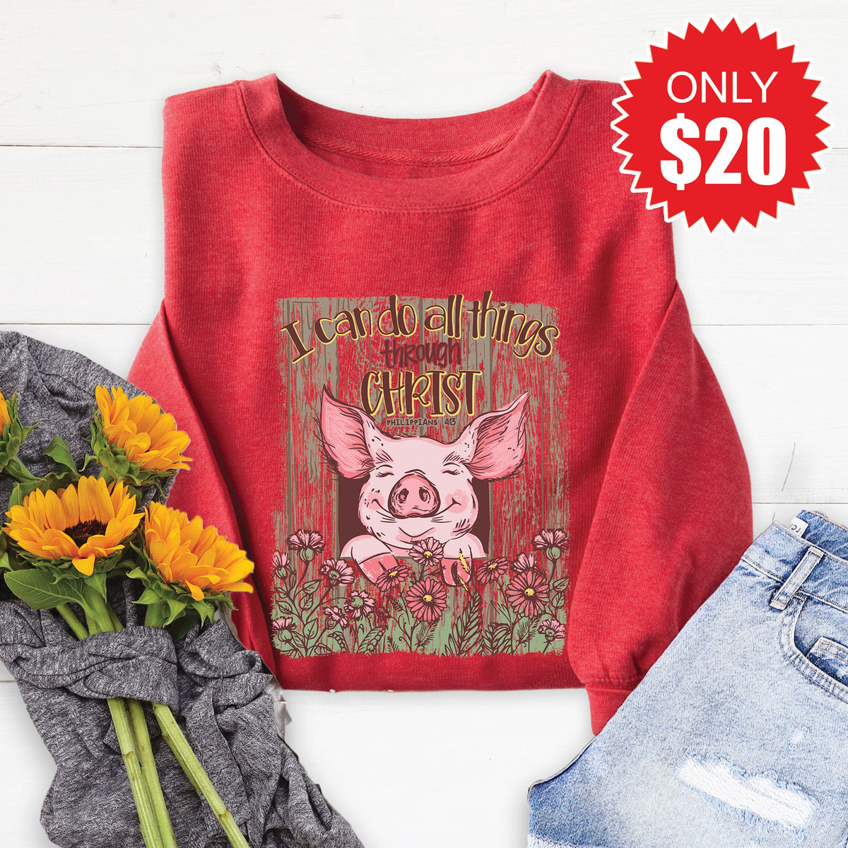 I Can Do All Things Sweatshirt - Heather Scarlet - 20 product image 1