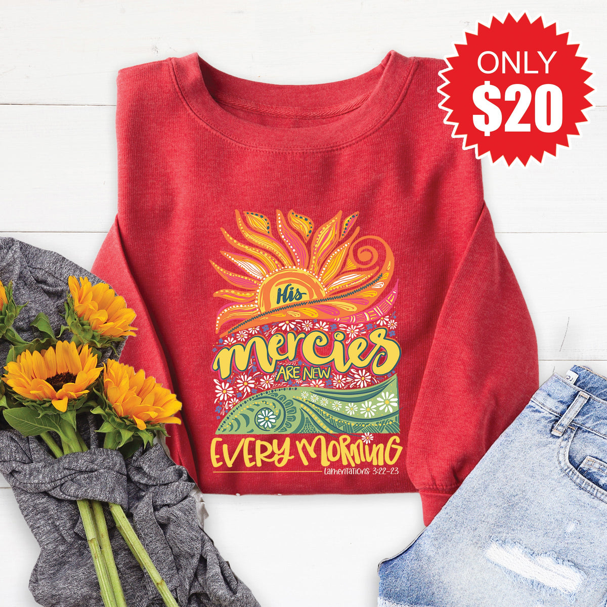 His Mercies Are New Sweatshirt - Heather Scarlet - 20 product image 1