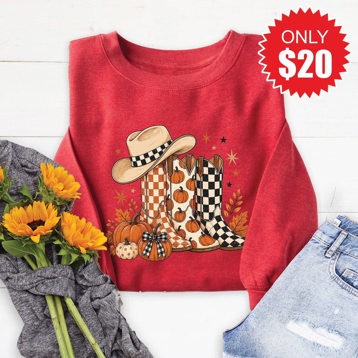 Fall Boots Sweatshirt - Heather Scarlet - 20 product image 1