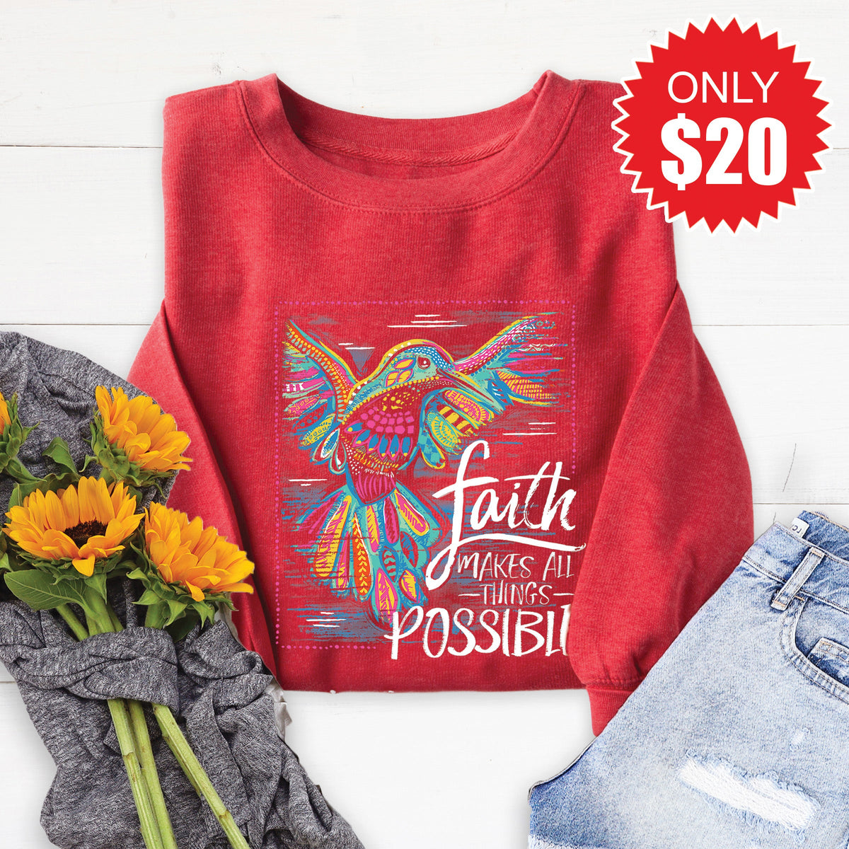 Faith Hummingbird Sweatshirt - Heather Scarlet - 20 product image 1