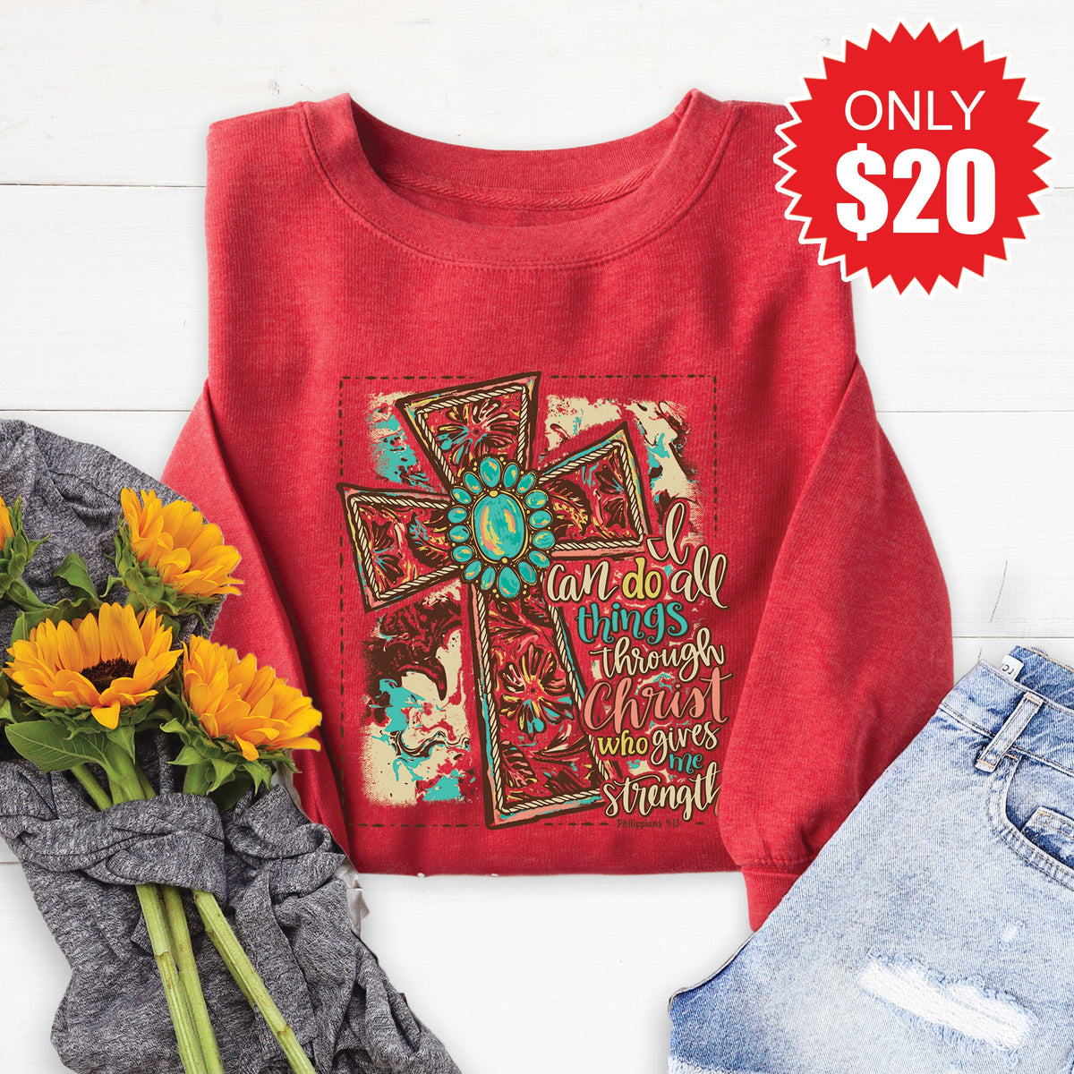 Through Christ Sweatshirt - Heather Scarlet - 20 product image 1