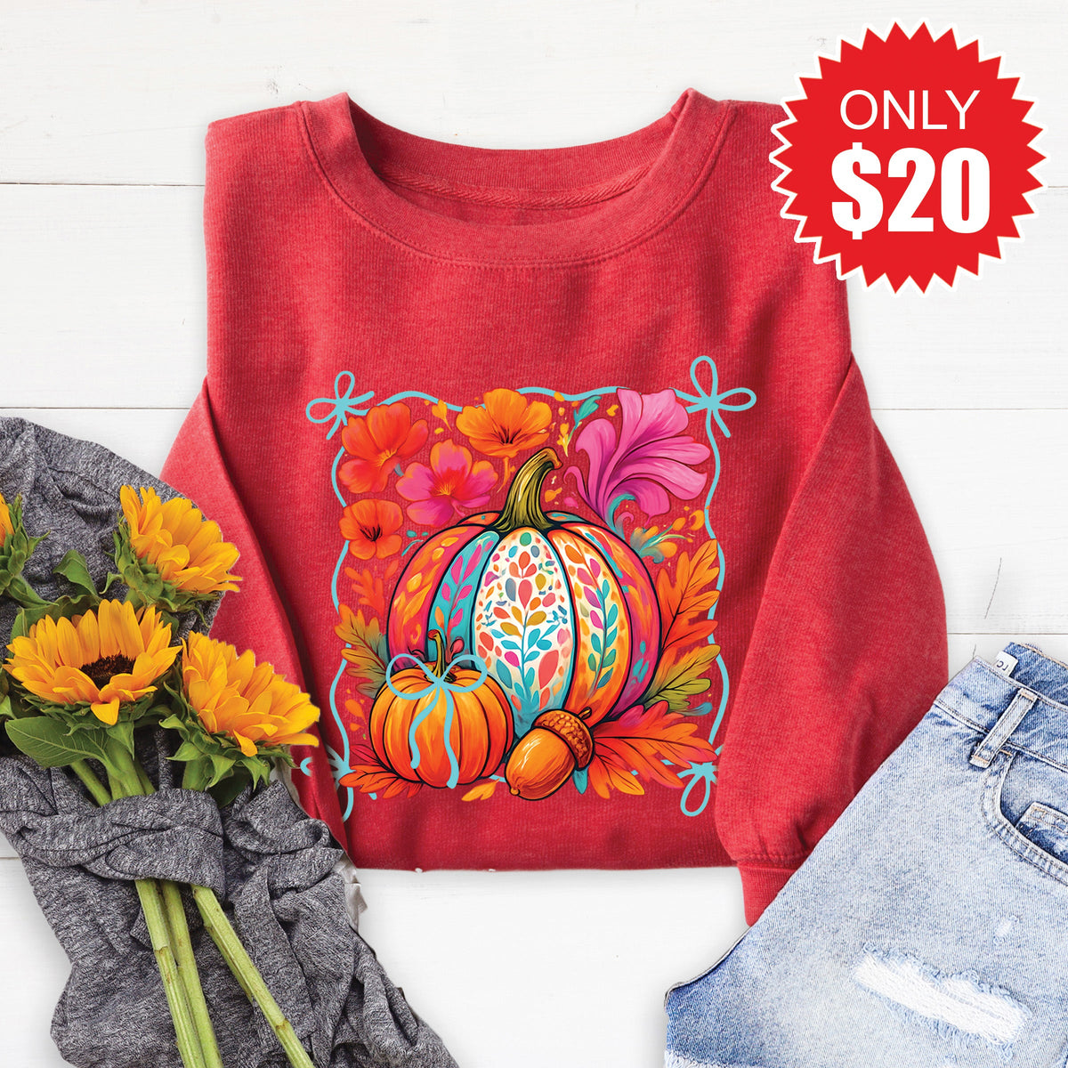 Pumpkins Sweatshirt - Heather Scarlet - 20 product image 1