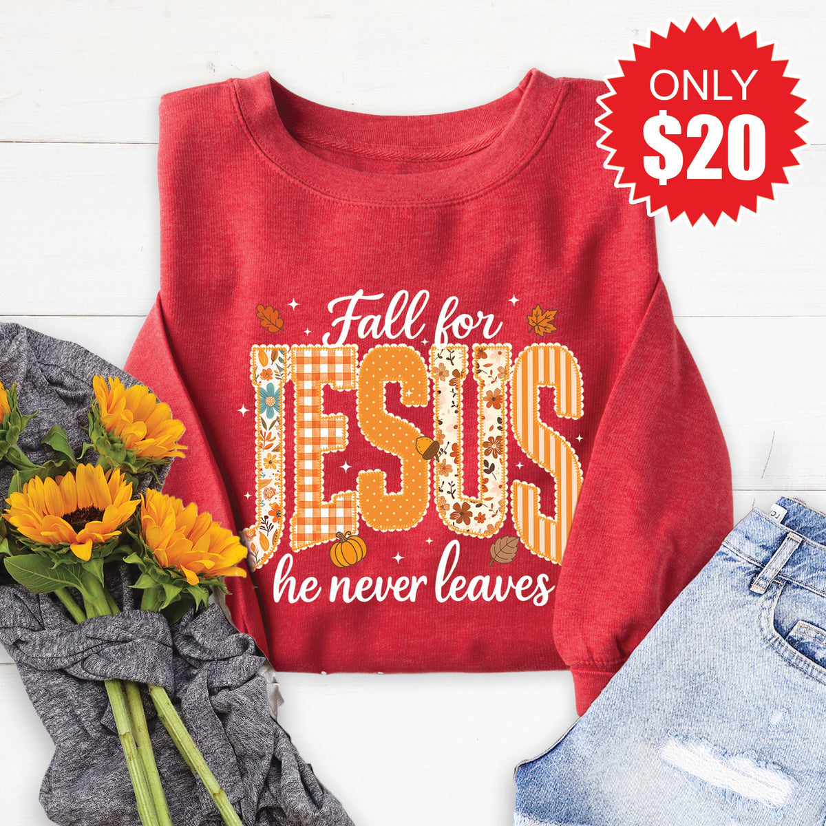 Fall For Jesus Sweatshirt - Heather Scarlet - 20 product image 1
