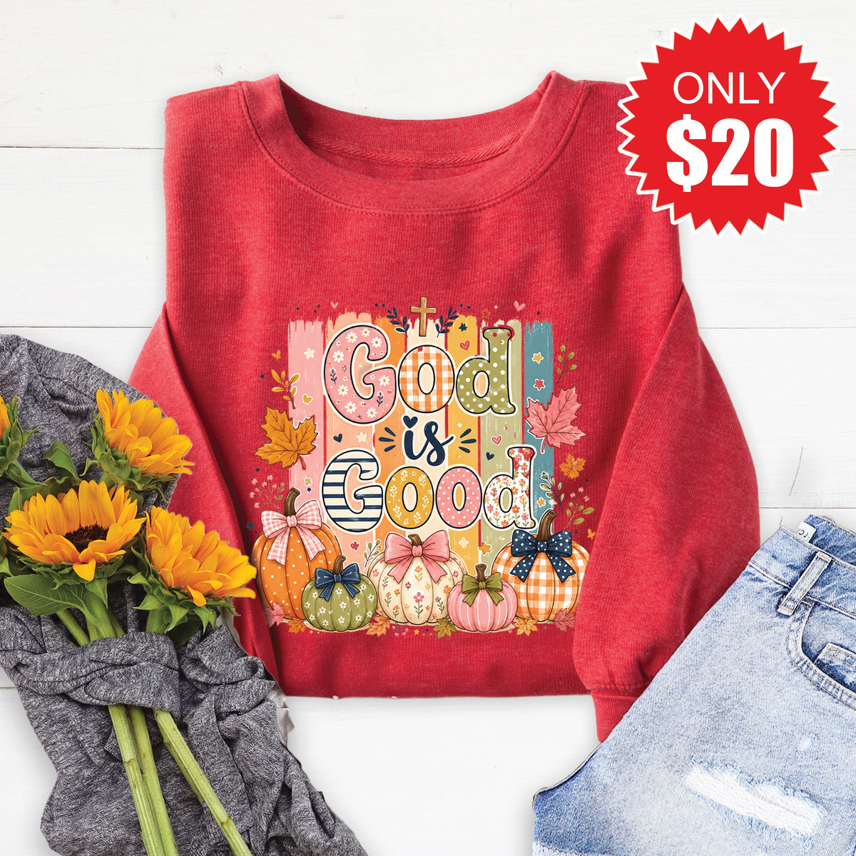 God Is Good Sweatshirt - Heather Scarlet - 20 product image 1