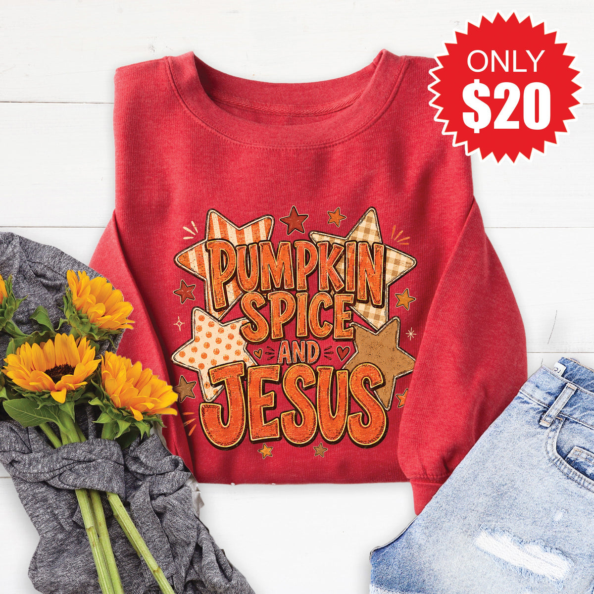 Pumpkin Spice and Jesus Sweatshirt - Heather Scarlet - 20 product image 1