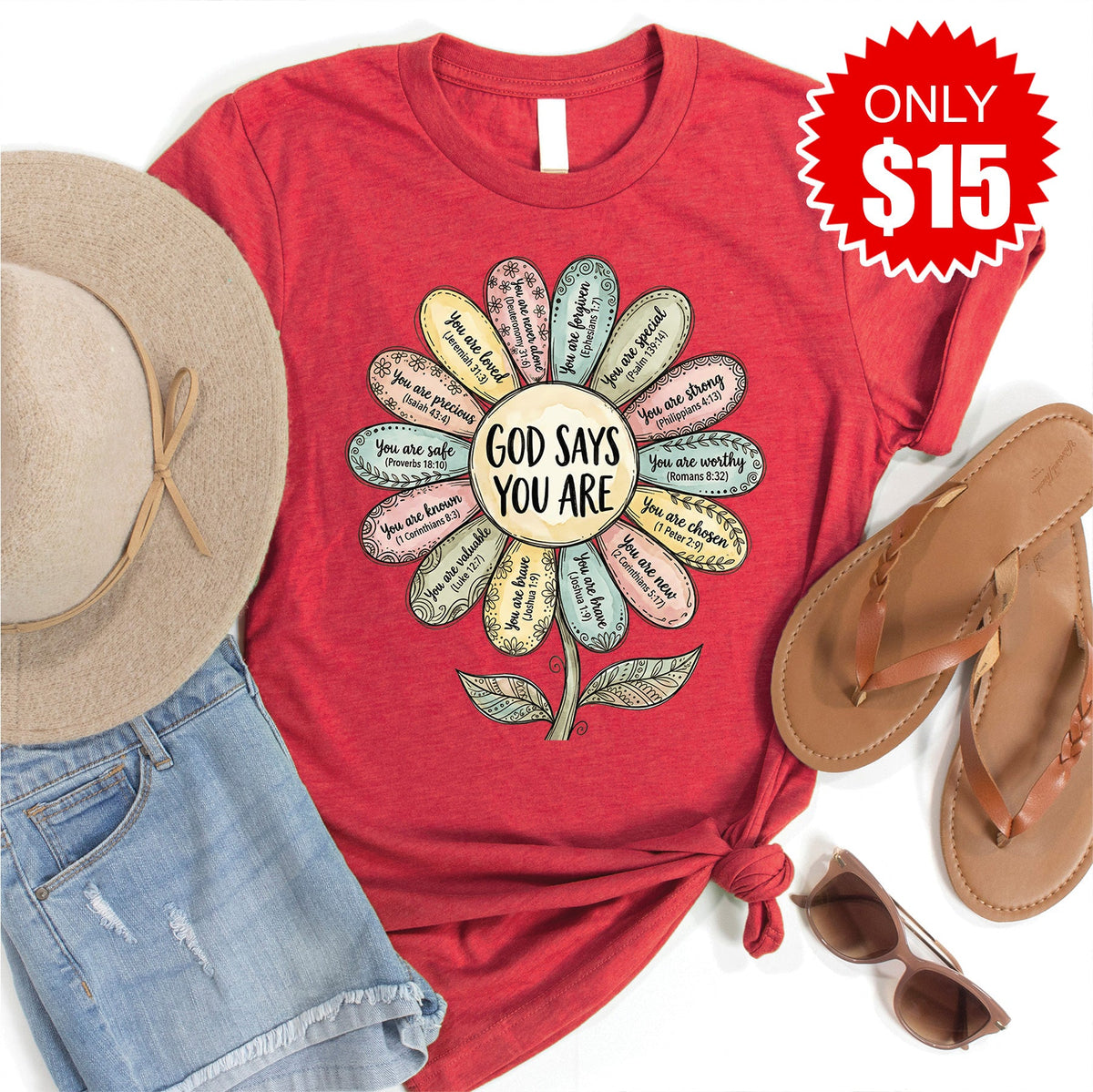 God Says You Are Tee - Heather Scarlet - 15 product image 1