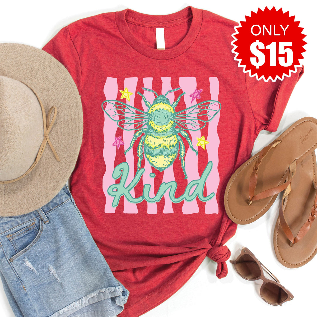Bee Kind Tee - Heather Scarlet - 15 product image 1