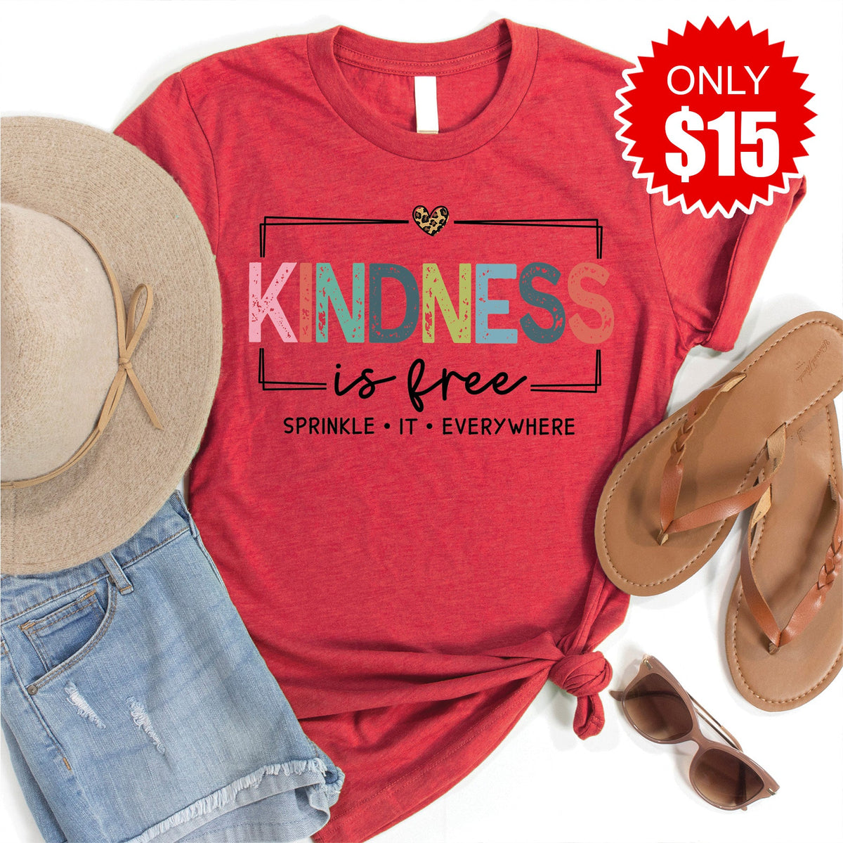 Kindness Is Free Tee - Heather Scarlet - 15 product image 1