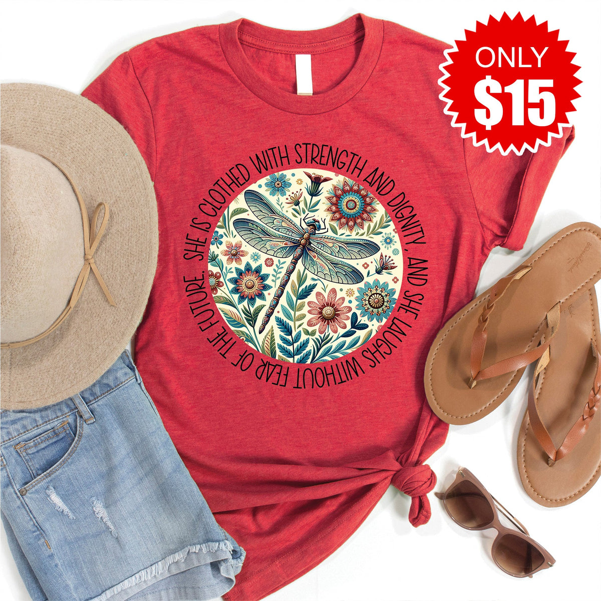 She is Clothed with Strength Tee - Heather Scarlet - 15 product image 1