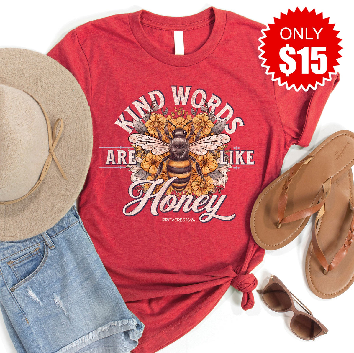 Kind Words Are Like Honey Tee - Heather Scarlet - 15 product image 1
