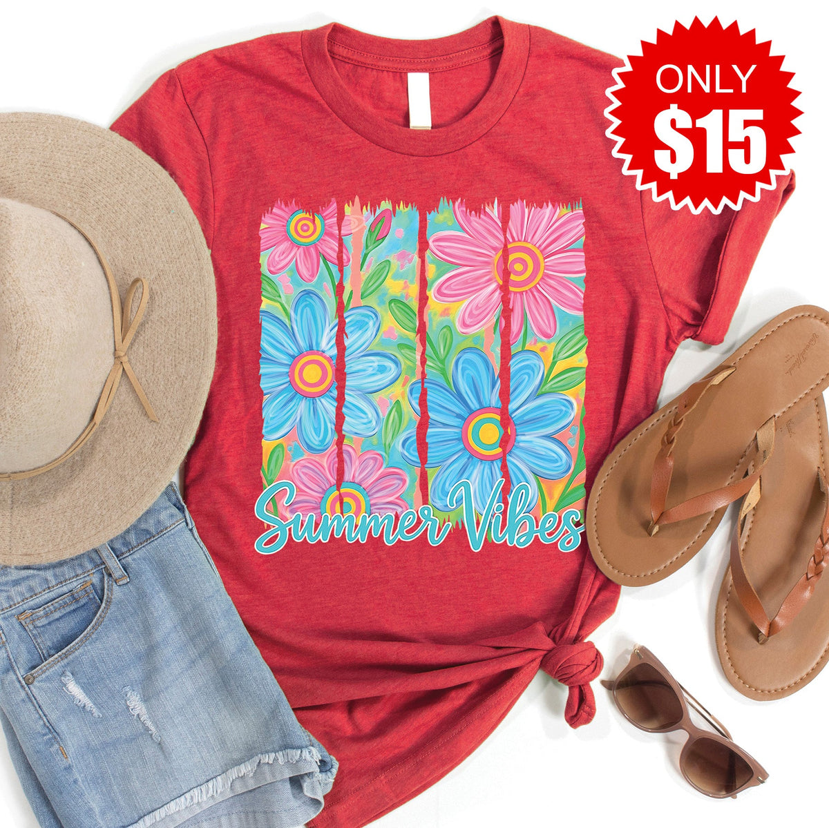 Summer Vibes Tee - Heather Scarlet - 15 product image 1