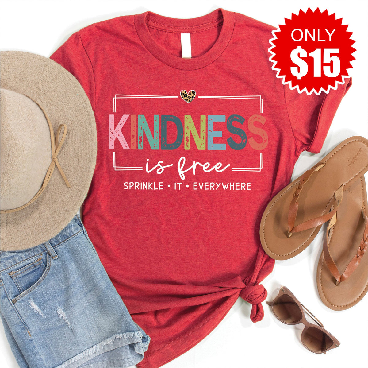Kindness Is Free Tee - Heather Scarlet - 15 product image 1