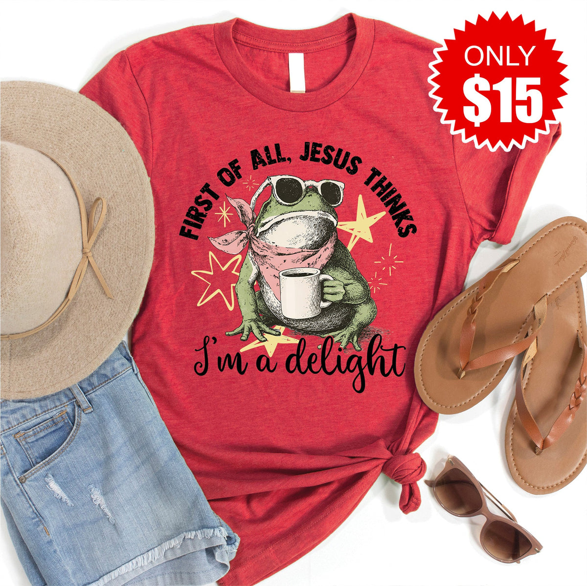 Jesus Thinks I'm a Delight Tee - Heather Scarlet - 15 product image 1
