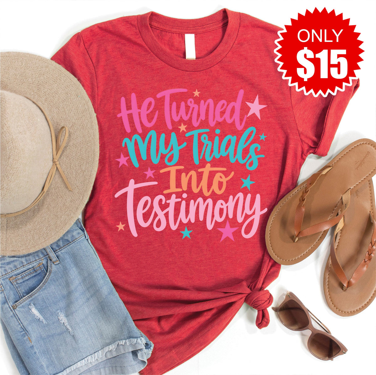 Trials Into Testimony Tee - Heather Scarlet - 15 product image 1