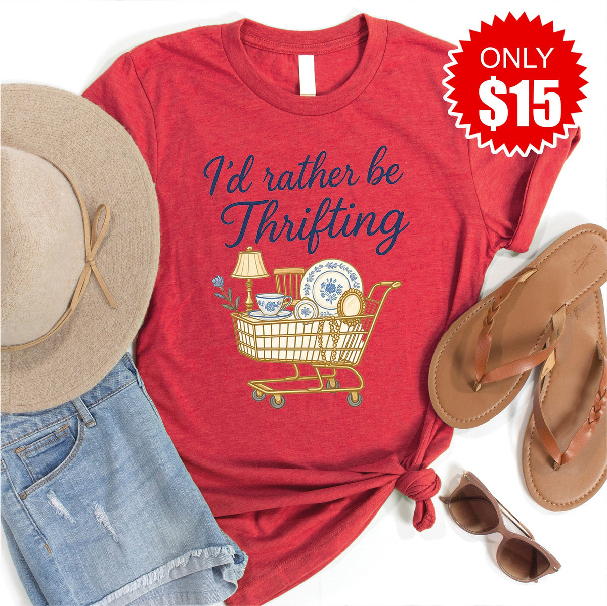 Id Rather Be Thrifting Tee - Heather Scarlet - 15 product image 1
