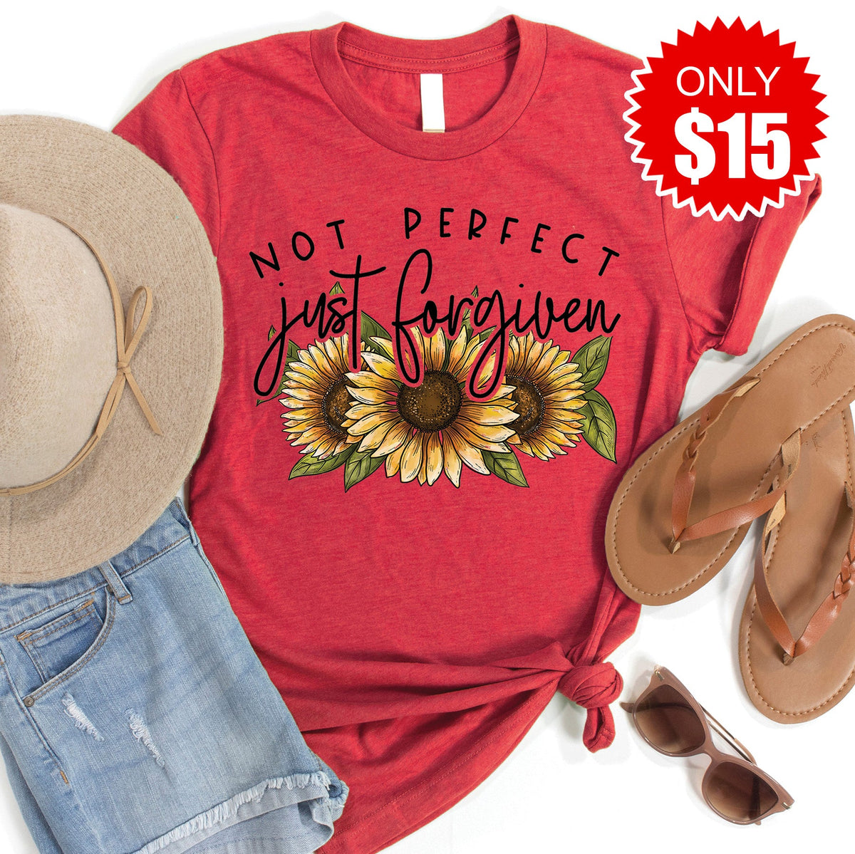Not Perfect Just Forgiven Tee - Heather Scarlet - 15 product image 1