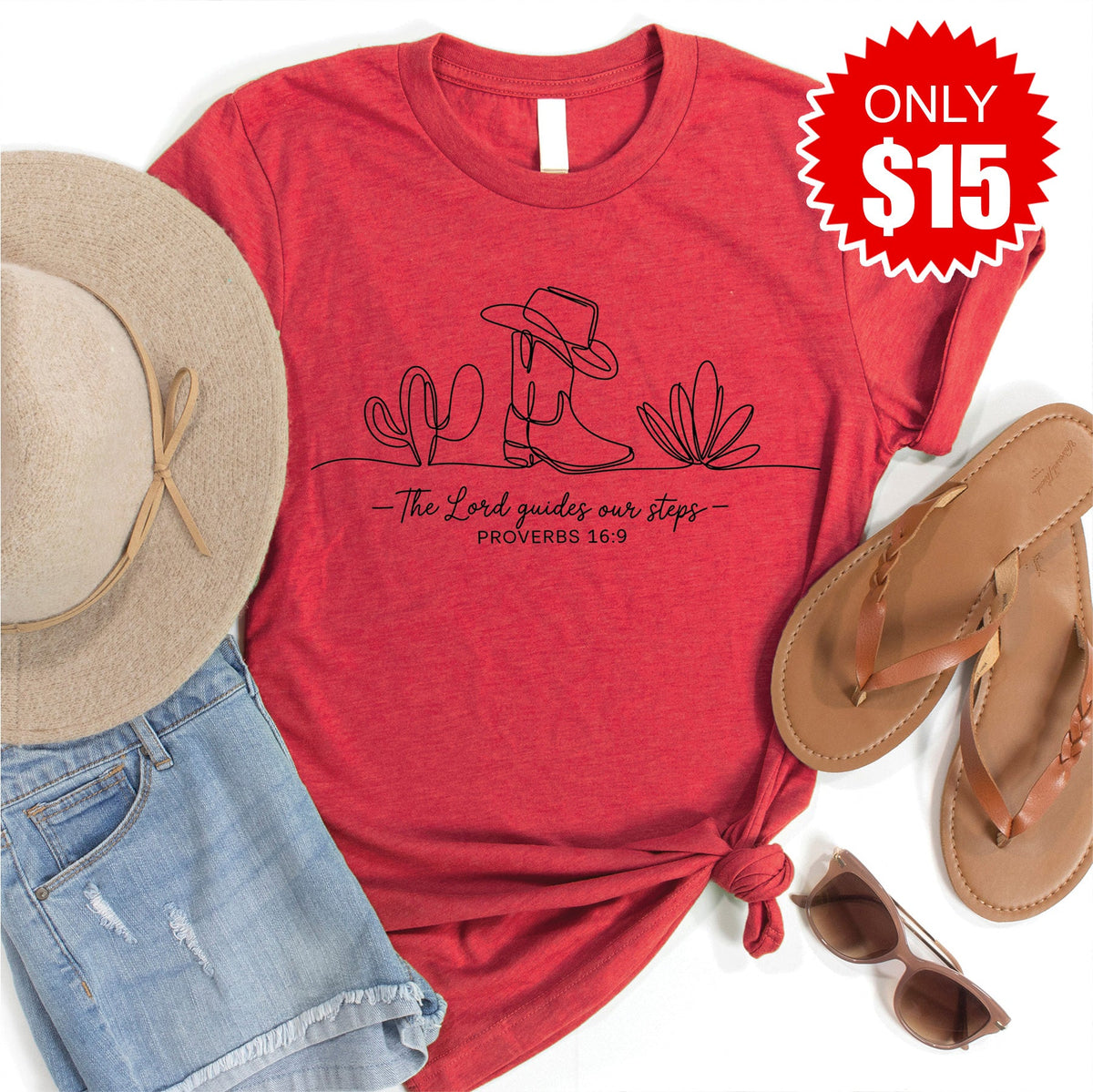 The Lord Guides Our Steps Tee - Heather Scarlet - 15 product image 1