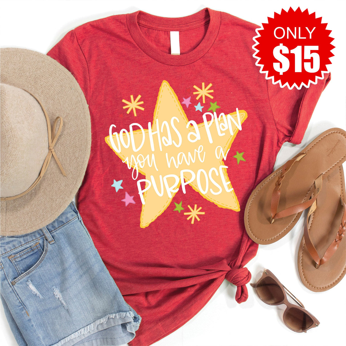 God Has A Plan Tee - Heather Scarlet - 15 product image 1