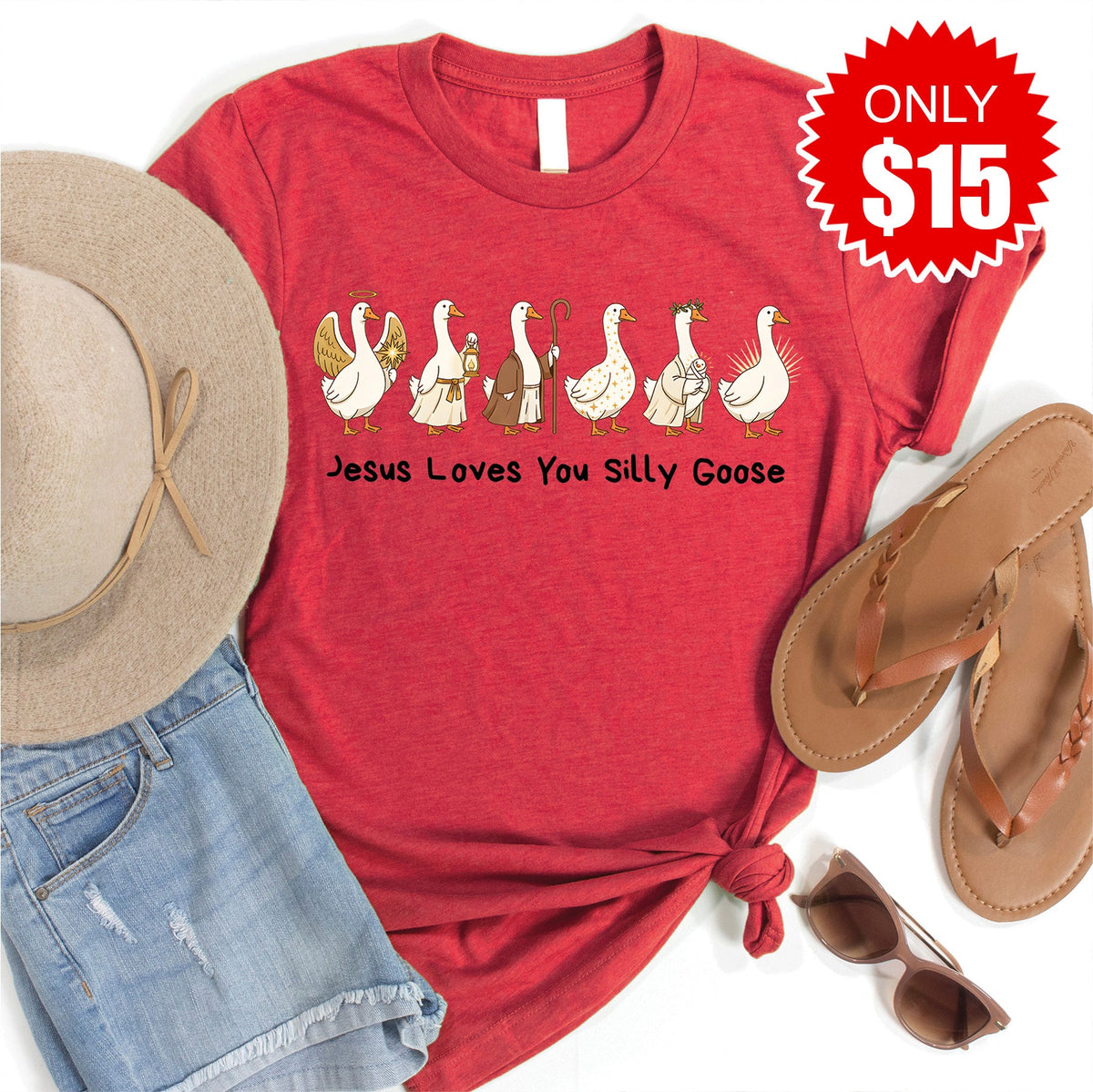 Jesus Love You Silly Goose Tee - Heather Scarlet - 15 product image 1
