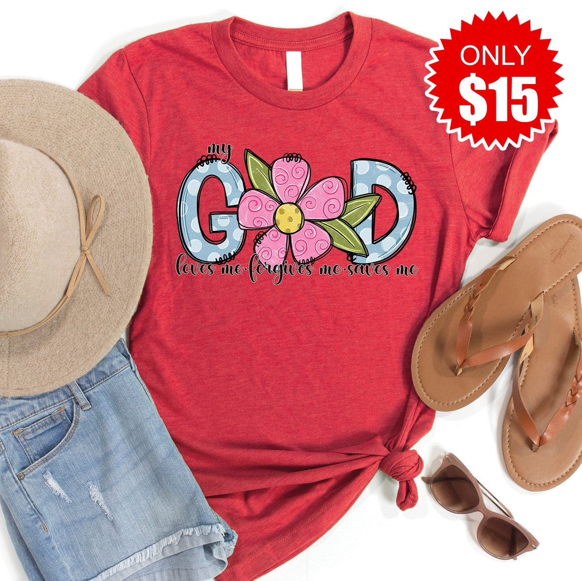 My God Loves Tee - Heather Scarlet - 15 product image 1
