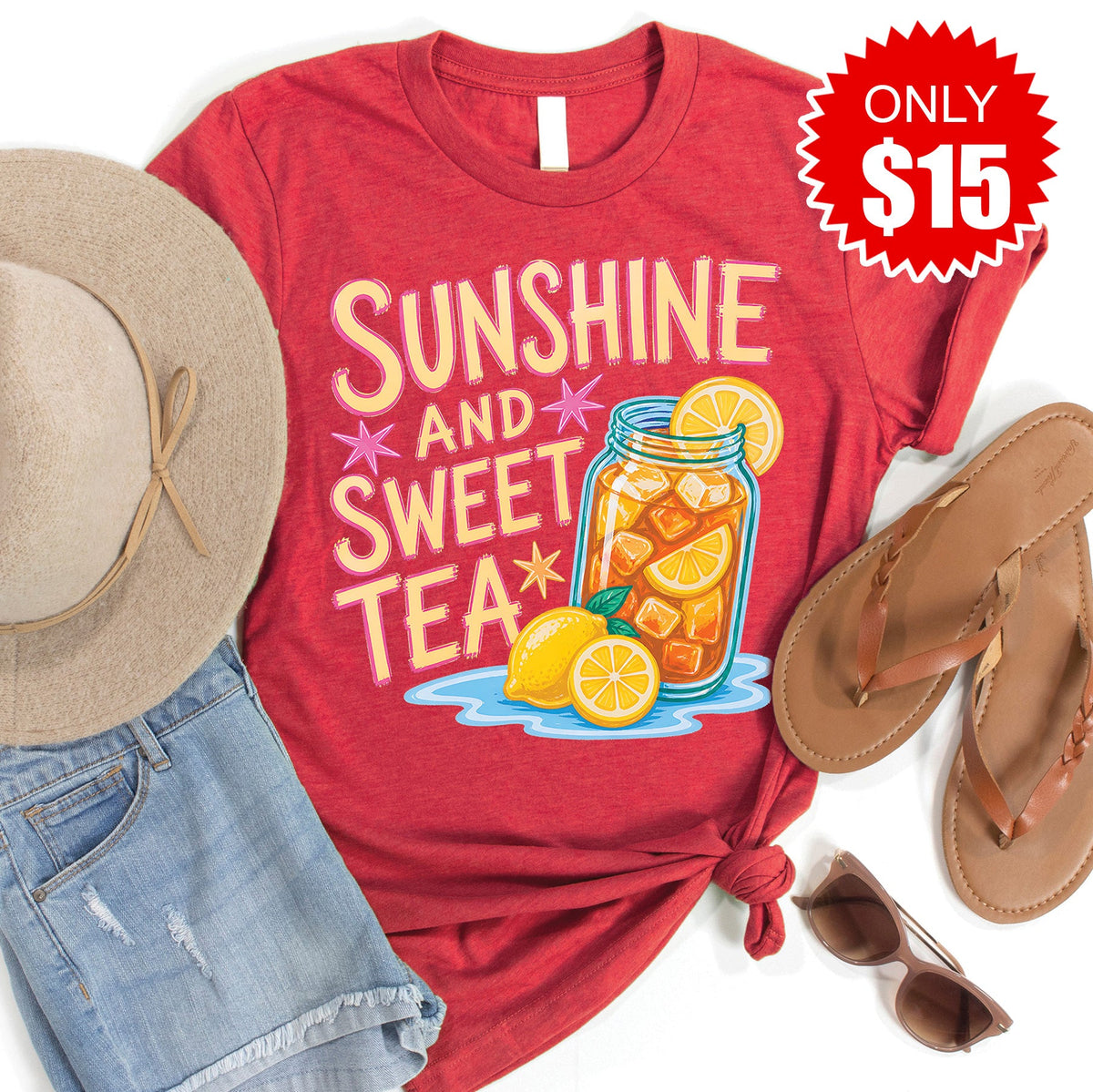 Sunshine and Sweet Tea Tee - Heather Scarlet - 15 product image 1