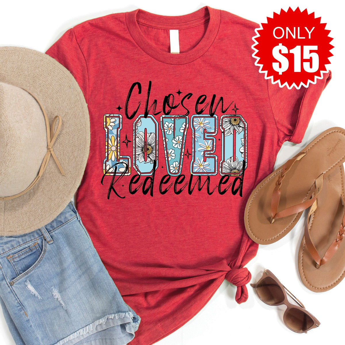 Chosen Loved Redeemed Tee - Heather Scarlet - 15 product image 1