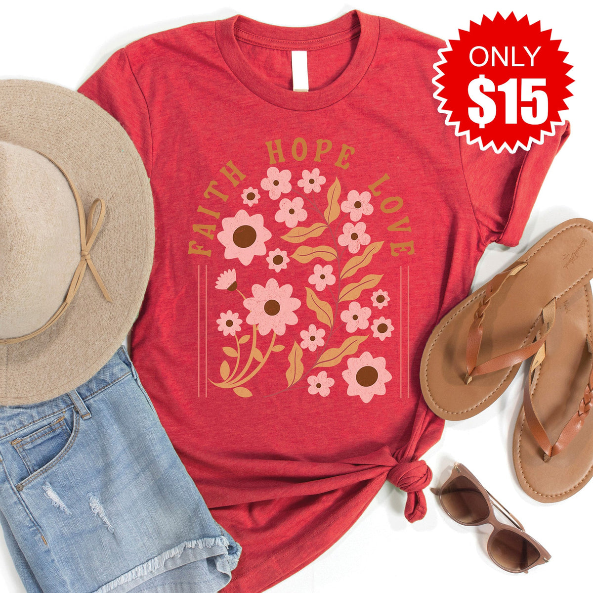 Faith Hope Love Tee - Heather Scarlet - 15 product image 1