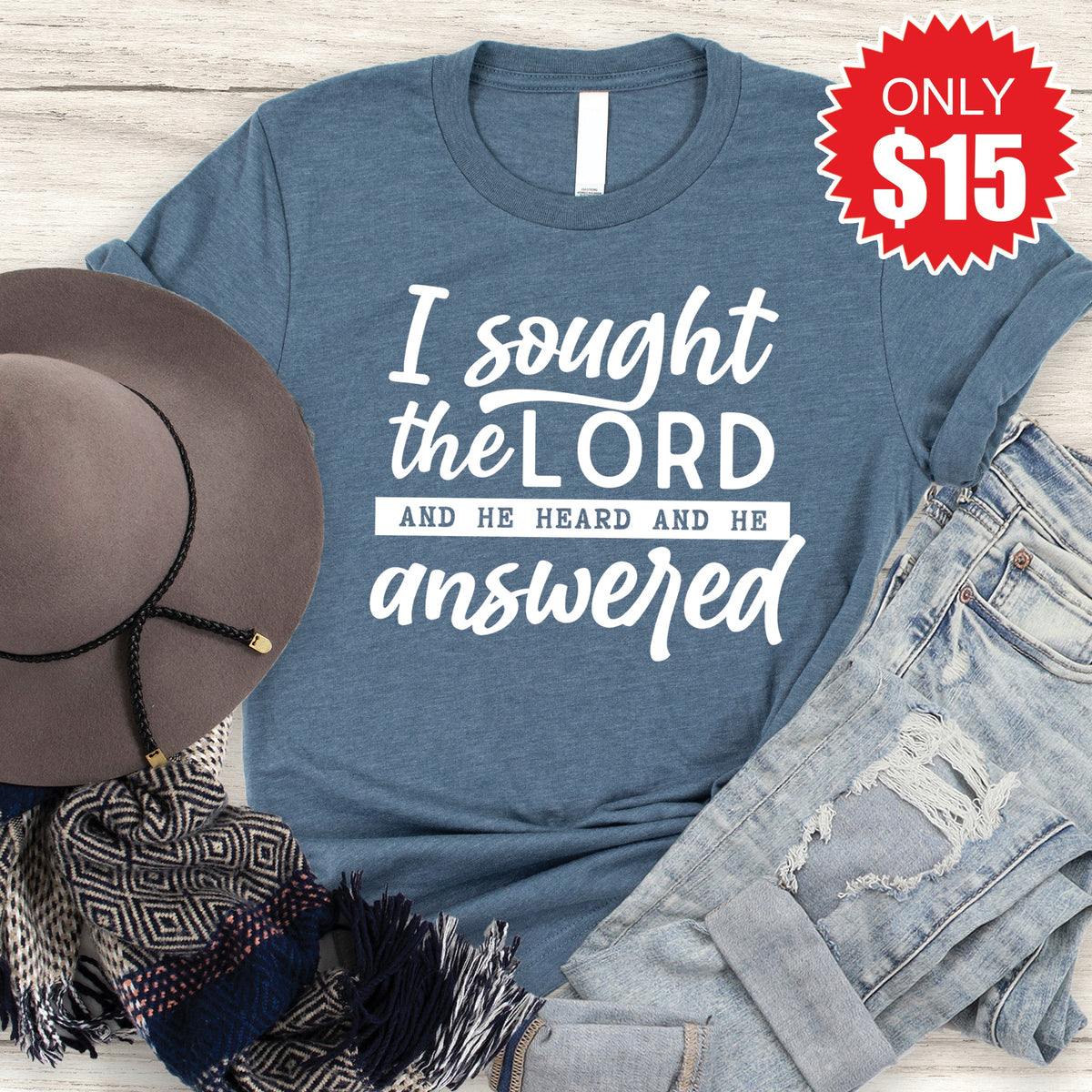 I Sought The Lord Tee - Heather Slate - 15 product image 1