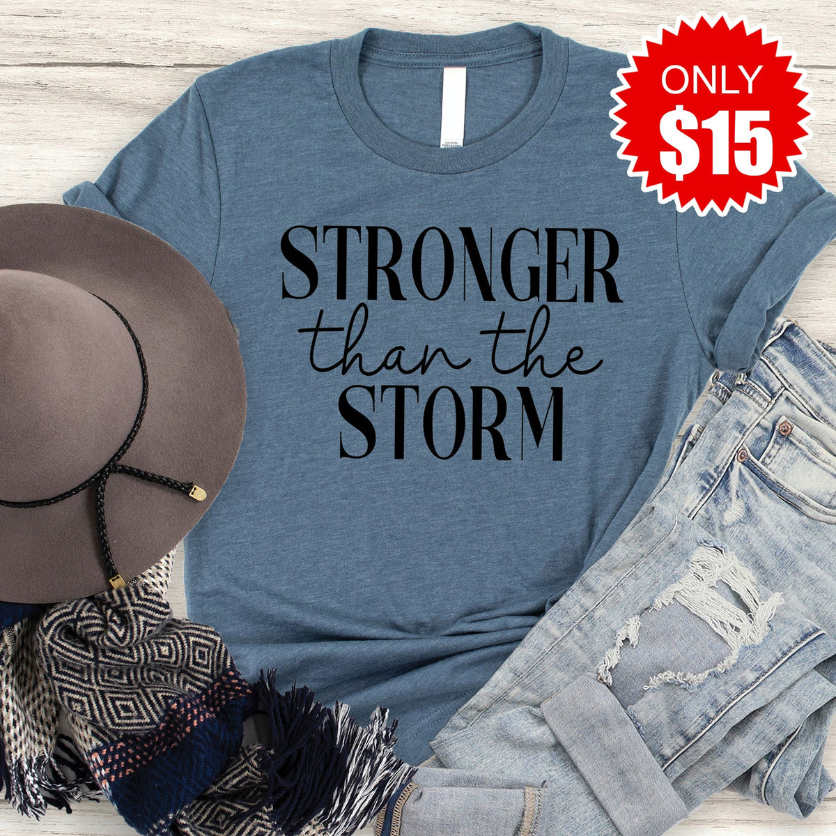 Stronger Than The Storm Tee - Heather Slate - 15 product image 1