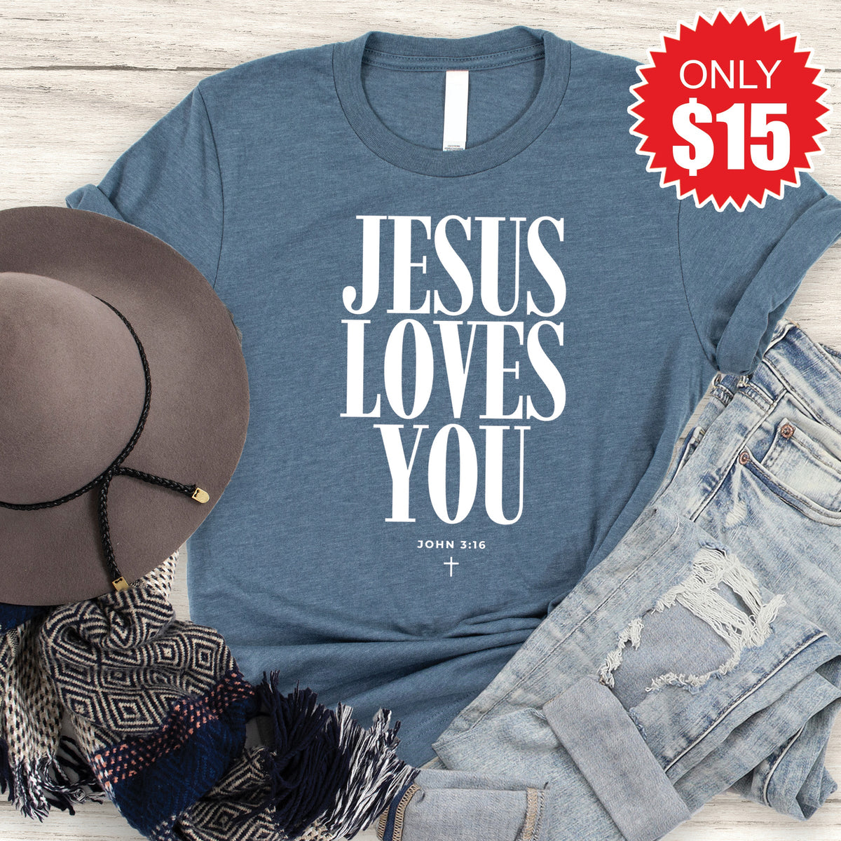 Jesus Loves You Tee - Heather Slate - 15 product image 1
