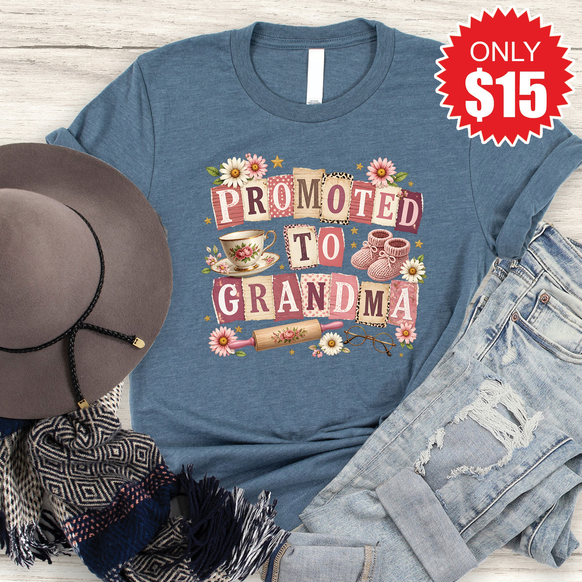 Promoted To Grandma Tee - Heather Slate - 15 product image 1