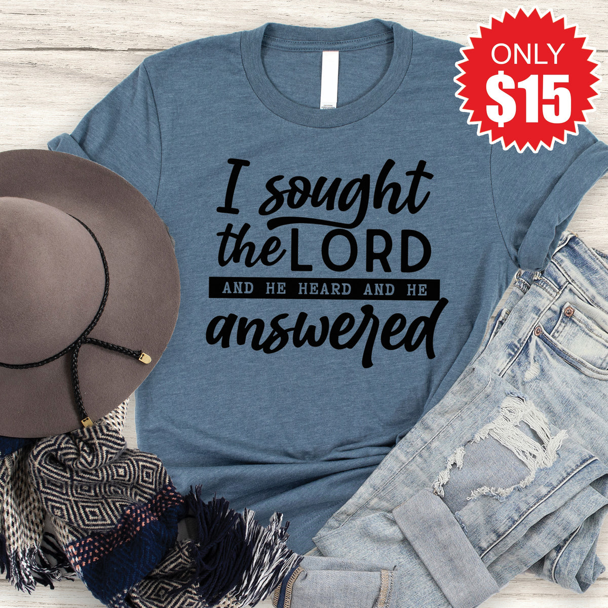 I Sought The Lord Tee - Heather Slate - 15 product image 1