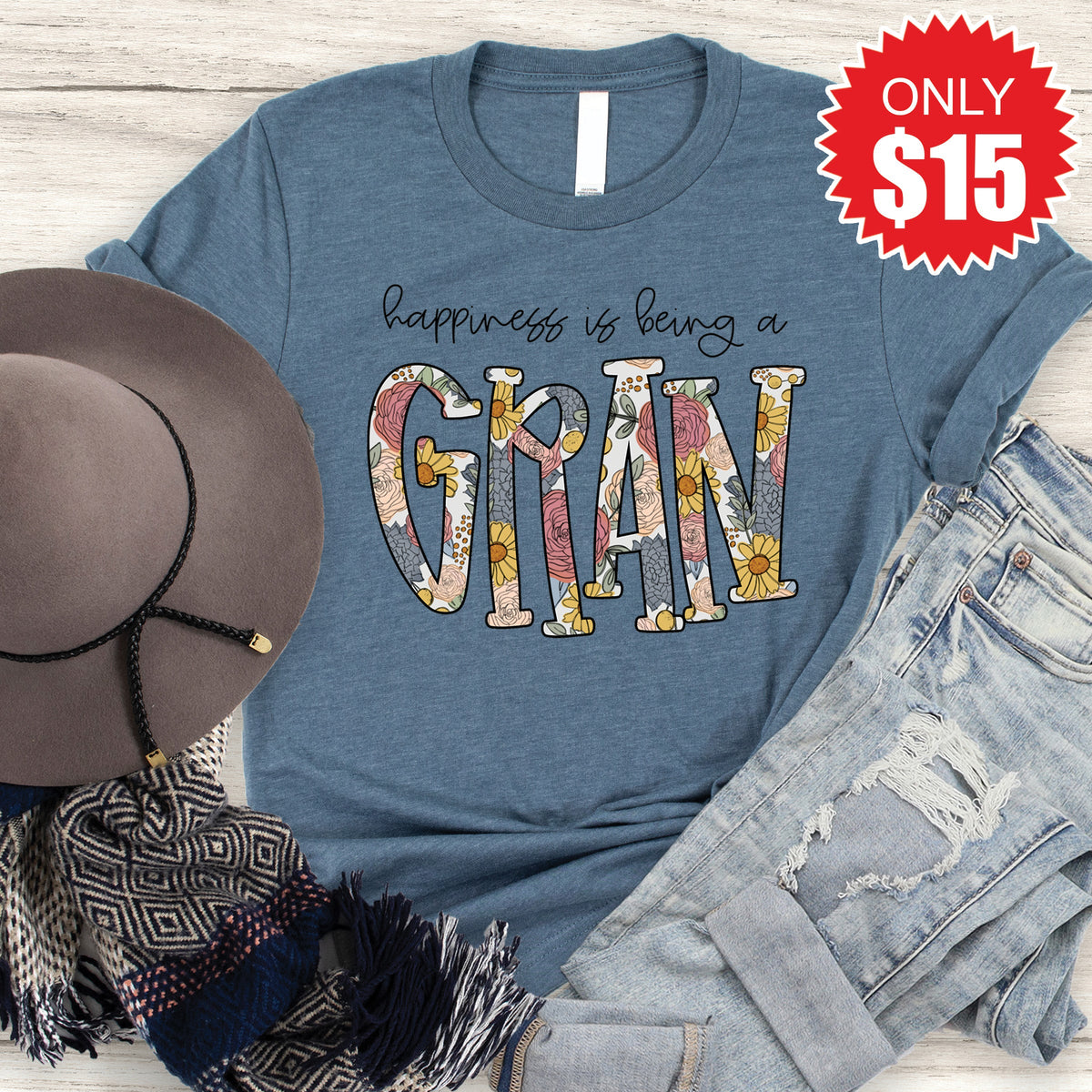 Happiness Is Being A Gran Tee - Heather Slate - 15 product image 1