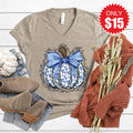 Blue Floral Pumpkin V-Neck - Heather Stone - 15