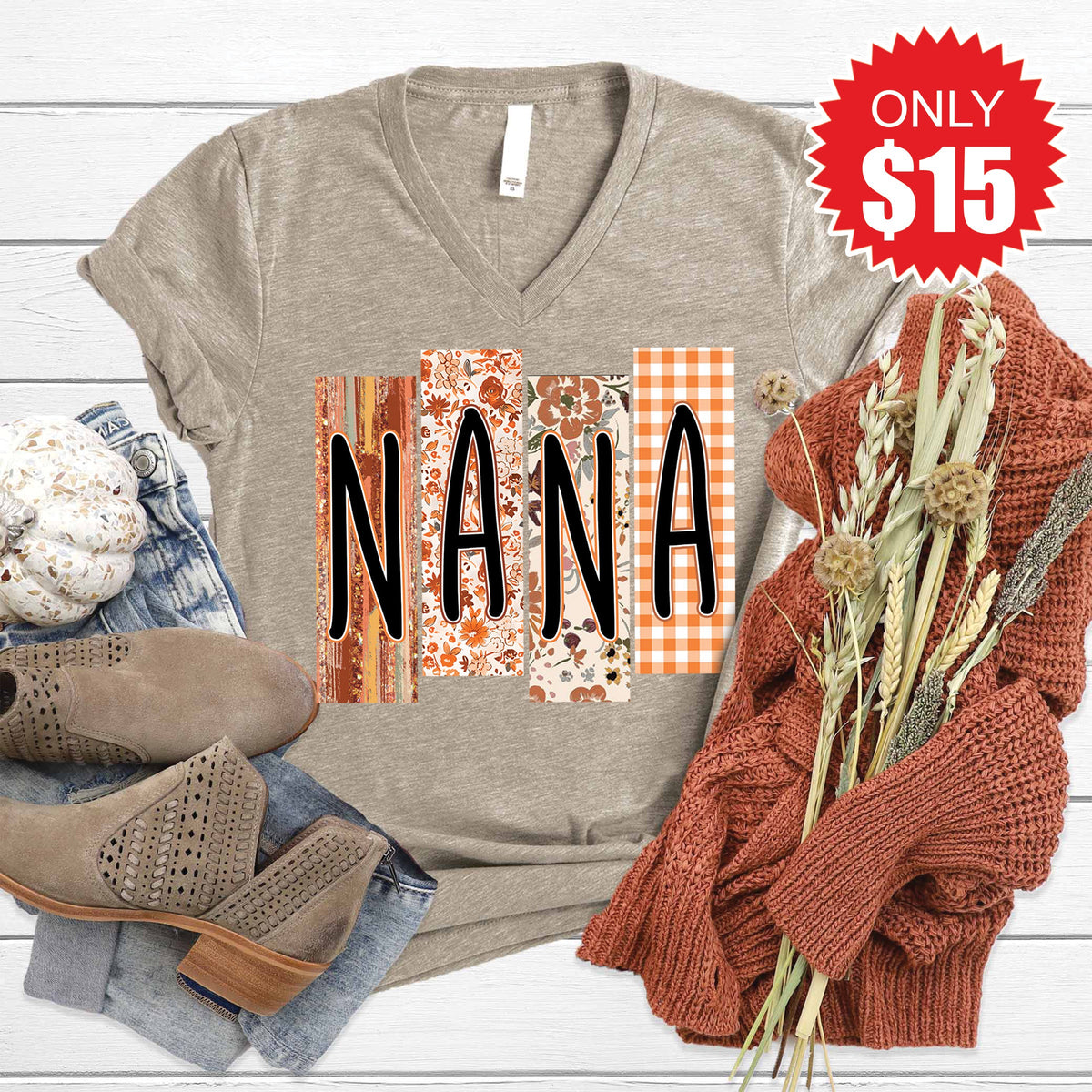 Nana V-Neck - Heather Stone - 15