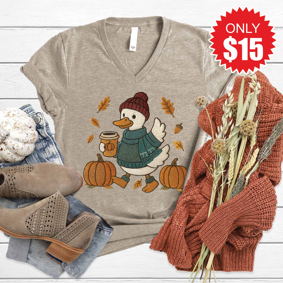 Bruh Its Fall V-Neck - Heather Stone - 15