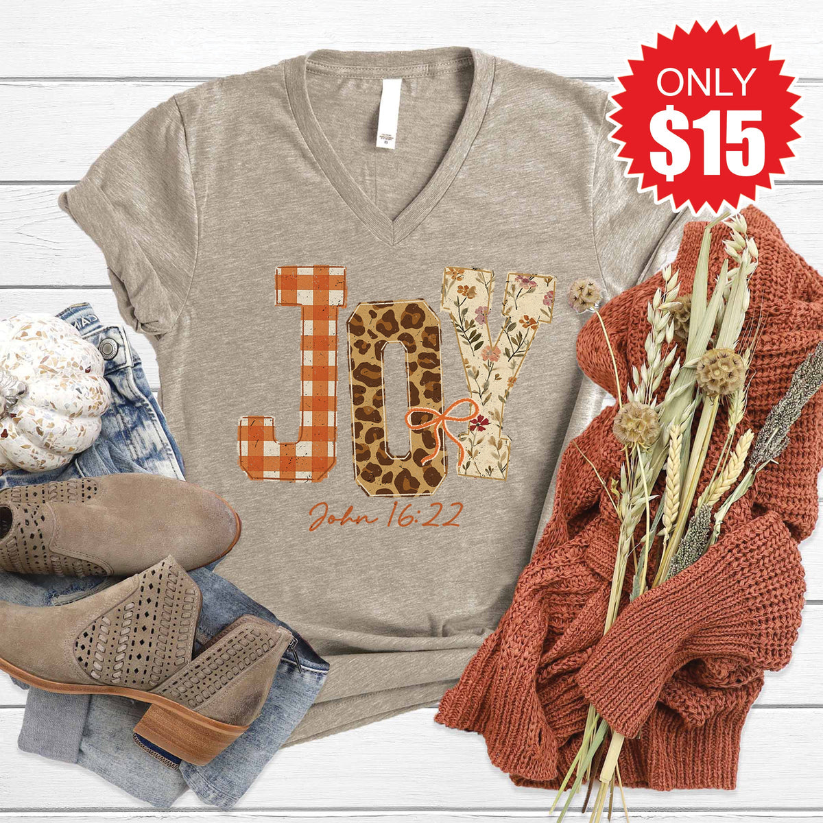 Joy V-Neck - Heather Stone - 15