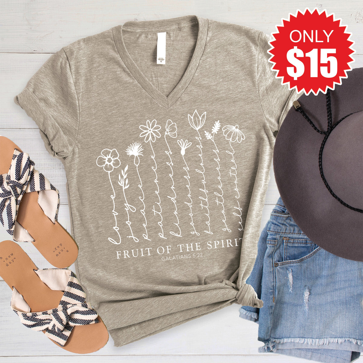 Fruit Of The Spirit V-Neck - Heather Stone - 15