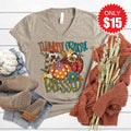 Thankful Grateful Blessed Fall V-Neck - Heather Stone - 15