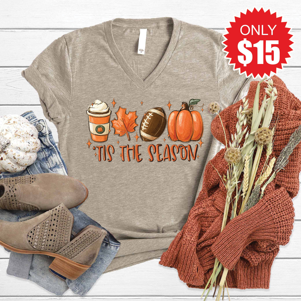Tis the Season V-Neck - Heather Stone - 15