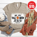 Are You Fall-O-Ween Jesus V-Neck - Heather Stone - 15