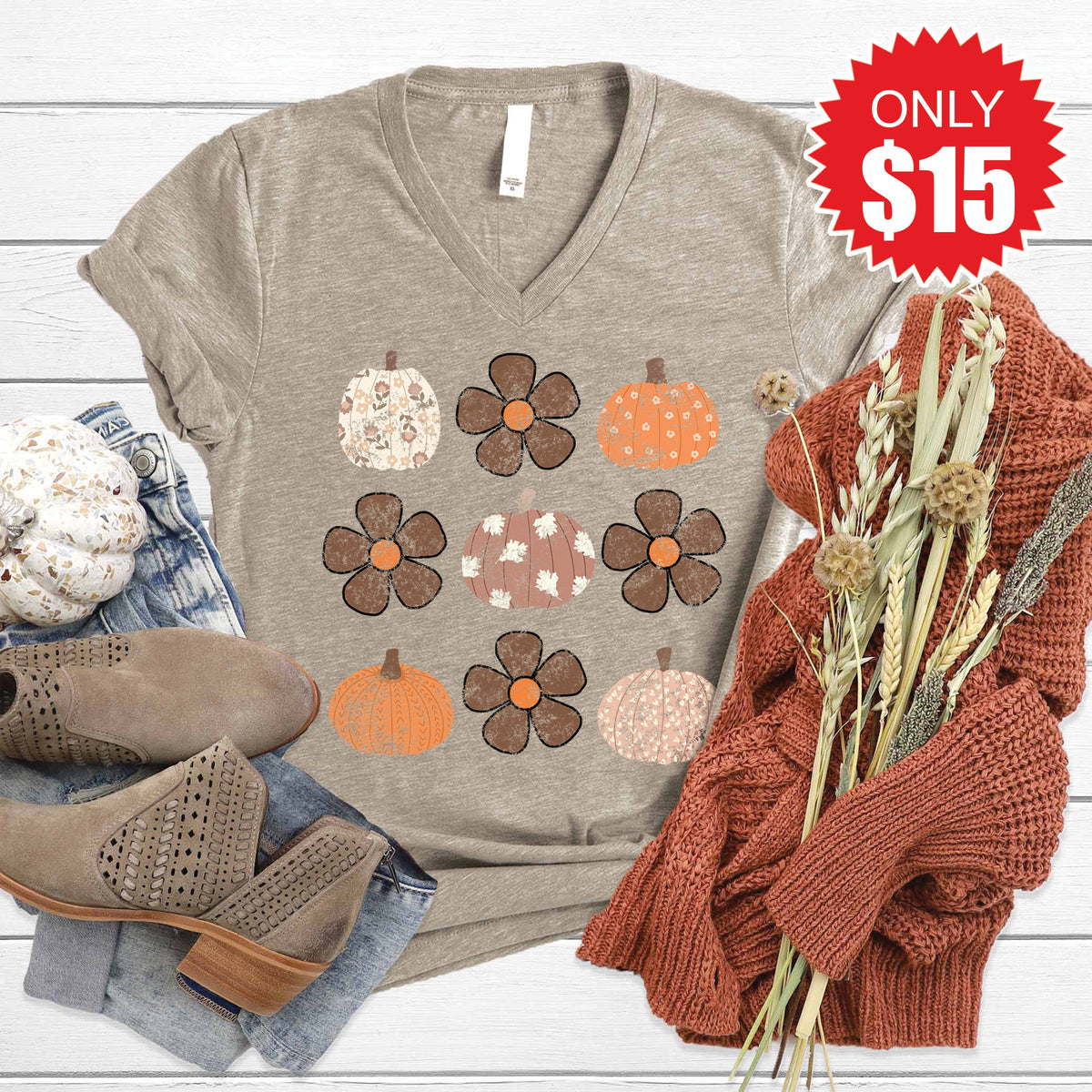Fall V-Neck - Heather Stone - 15