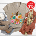 Pumpkin Boho Floral V-Neck - Heather Stone - 15