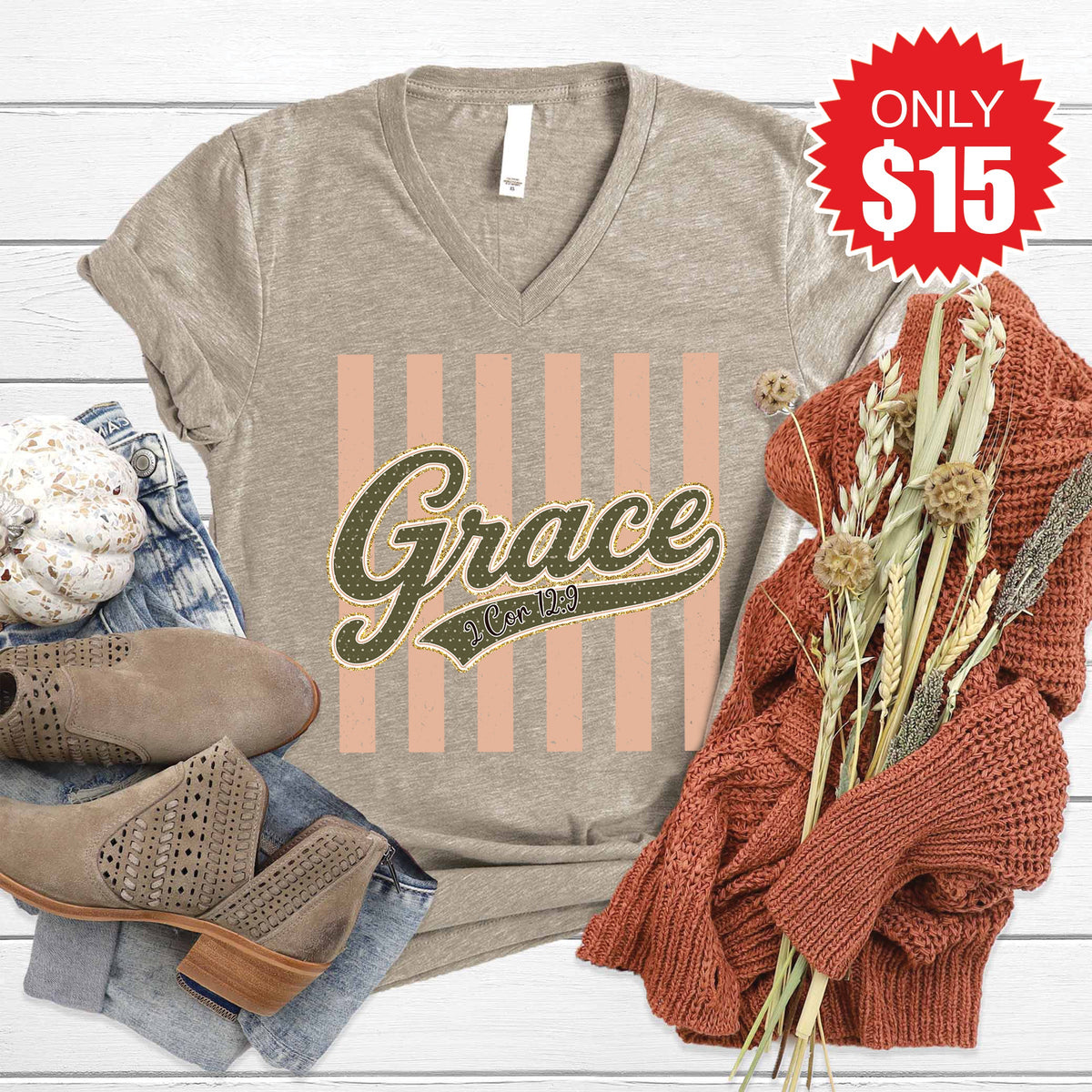Grace V-Neck - Heather Stone - 15