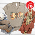 Jesus And Pumpkins V-Neck - Heather Stone - 15